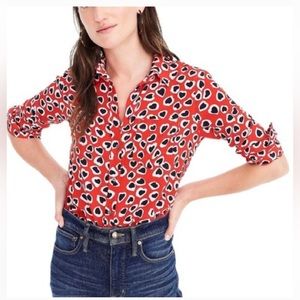 J. Crew 100% Silk Heart Print Button Down